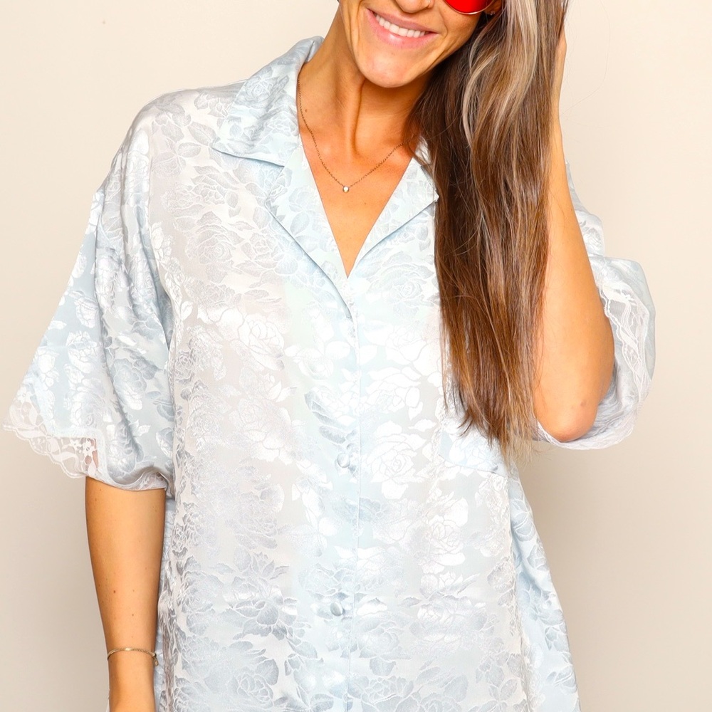 Vintage Oversized Longline Full Button Floral Nightgown with Lace Trim - Picture 3 of 3